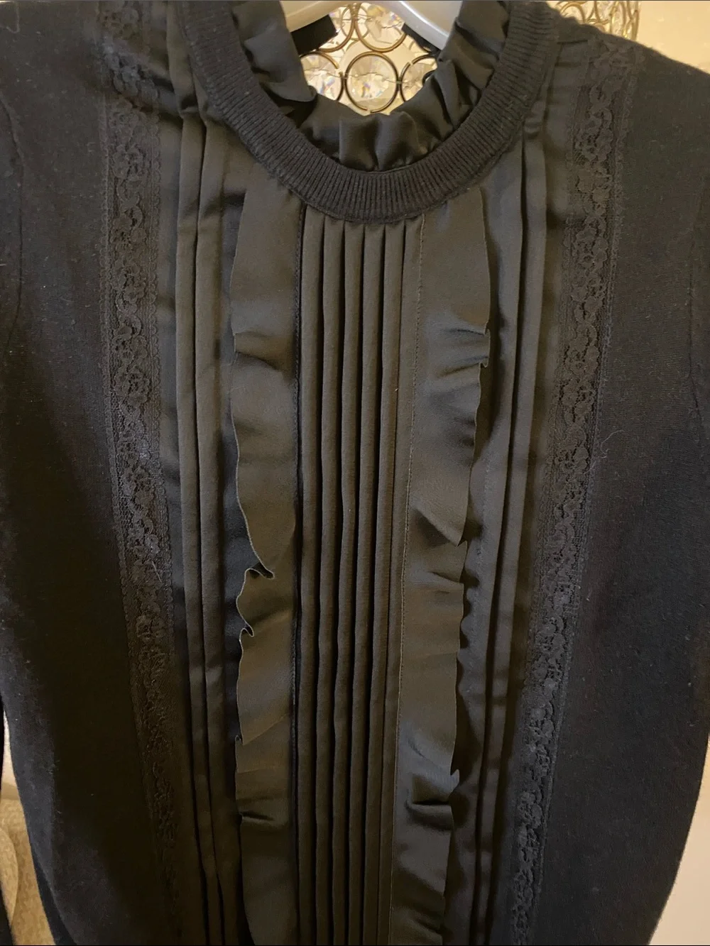 Ted Baker London Black Ruffle Pintuck Mock-Neck Sweater - Picture 3 of 5